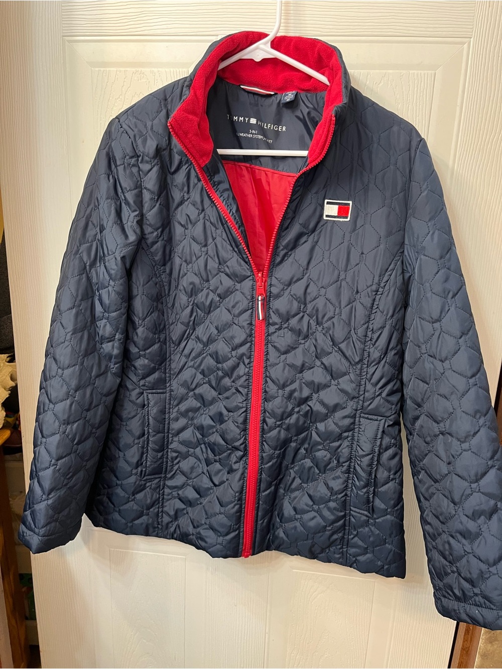 Tommy Hilfiger Navy Quilted Puffer Jacket with Red Accents